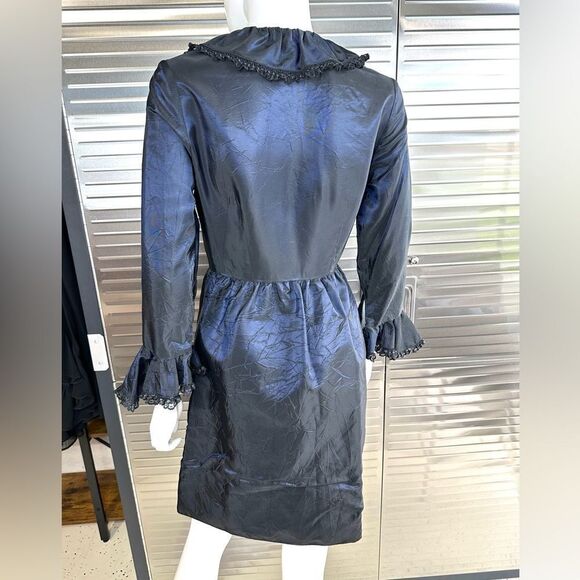 Anna Sui Vintage Taffeta Midnight Iridescent Blue Wrap Dress Small 4 - Picture 8 of 13